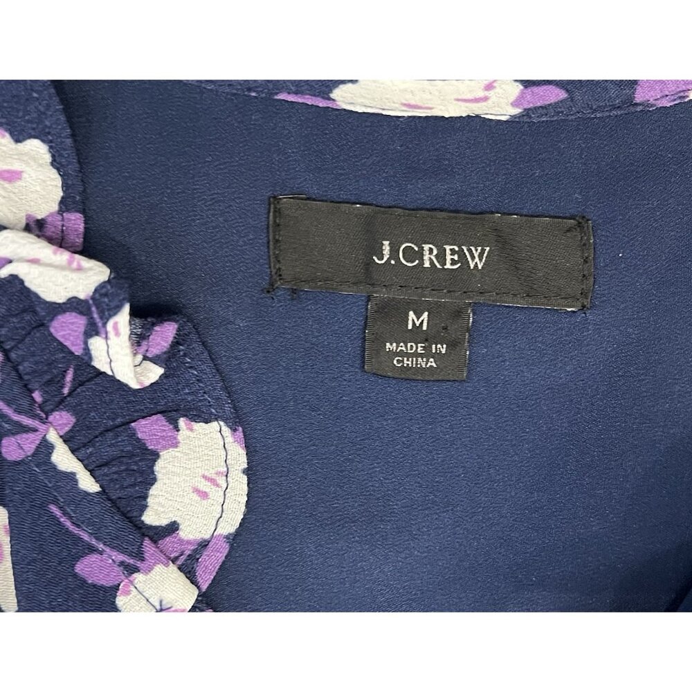 J. Crew Women’s tiered floral midi dress Tie neck Medium size Navy purple - Picture 5 of 14
